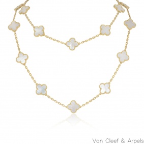 Van Cleef & Arpels Yellow Gold Mother of Pearl Vintage Alhambra 20 Motif Necklace VCARA42100
